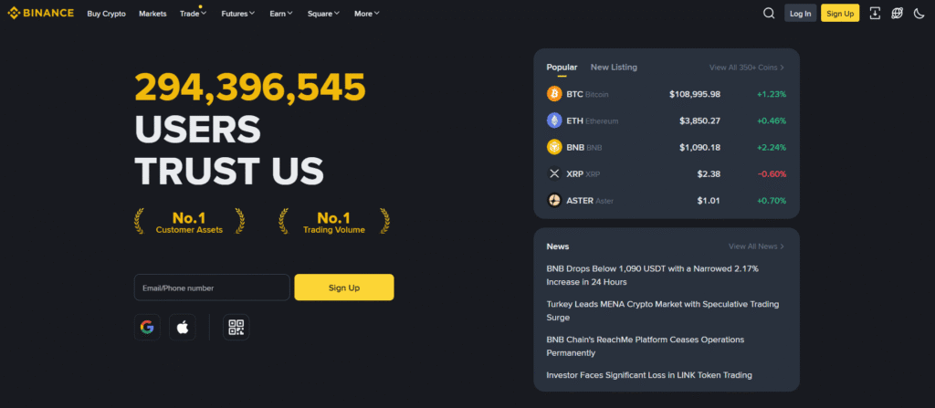 Binance Marketplace Interface Binance Marketplace Interface